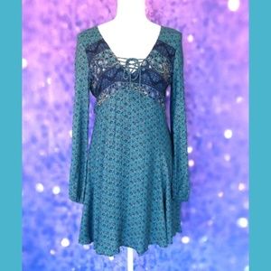 Hollister Boho Teal Blue Dress Size Medium